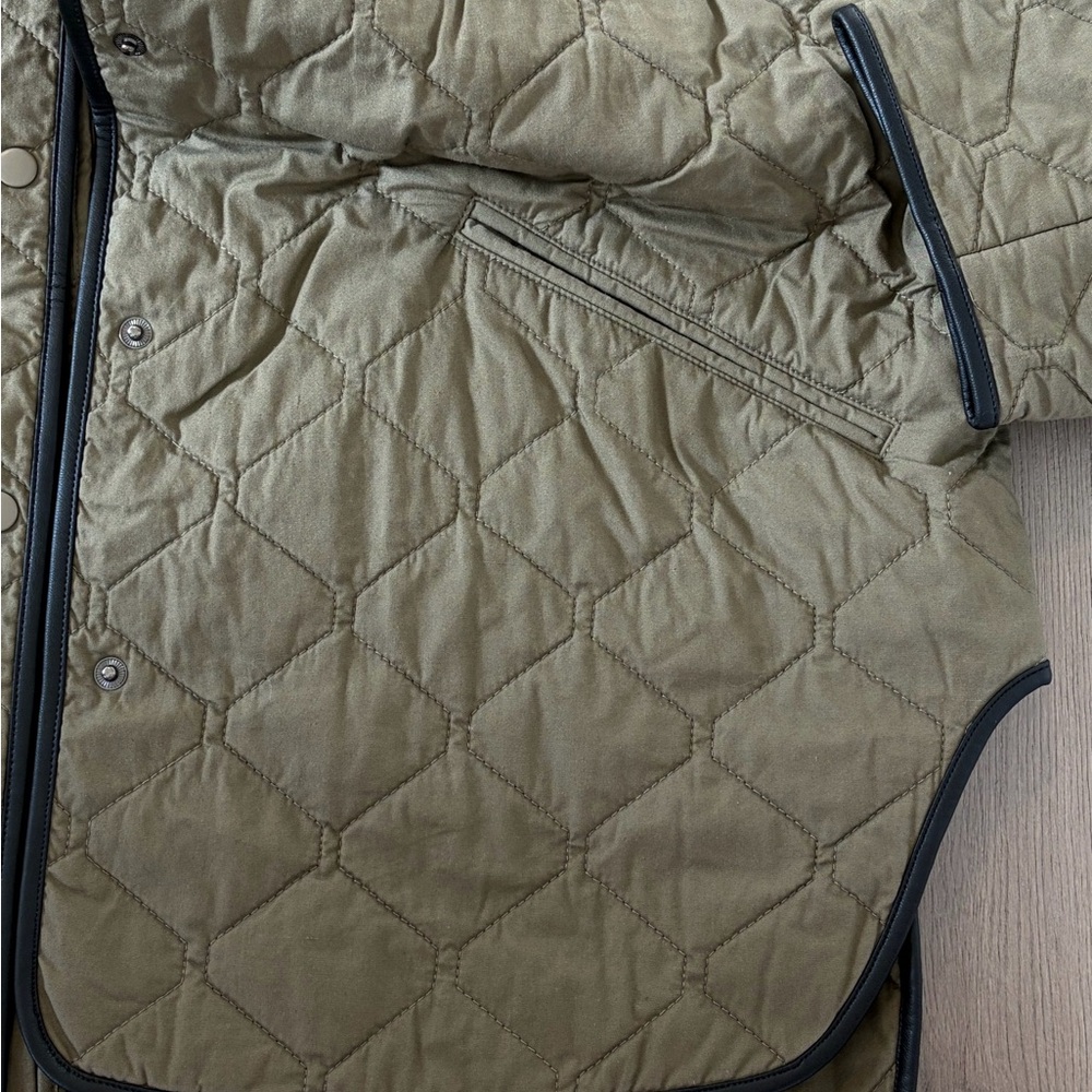 Quilted Olive Green Jacket with Black Trim - Picture 5 of 7